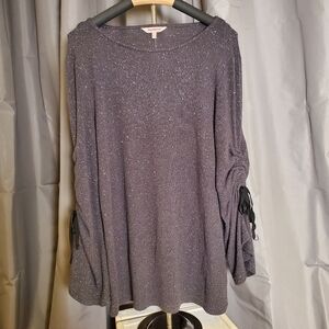 Juicy Couture L Grey Shirt Round Neck Ruched Long Sleeve Glitter Sparkle Y2K Top